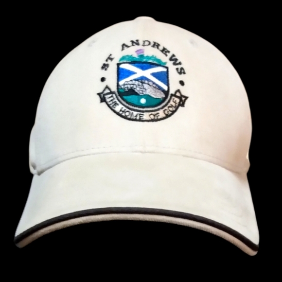 ⛳ST ANDREWS Adjustable Buckle Back, Embroidered Golf Cap,Beige,Black. - Picture 1 of 6